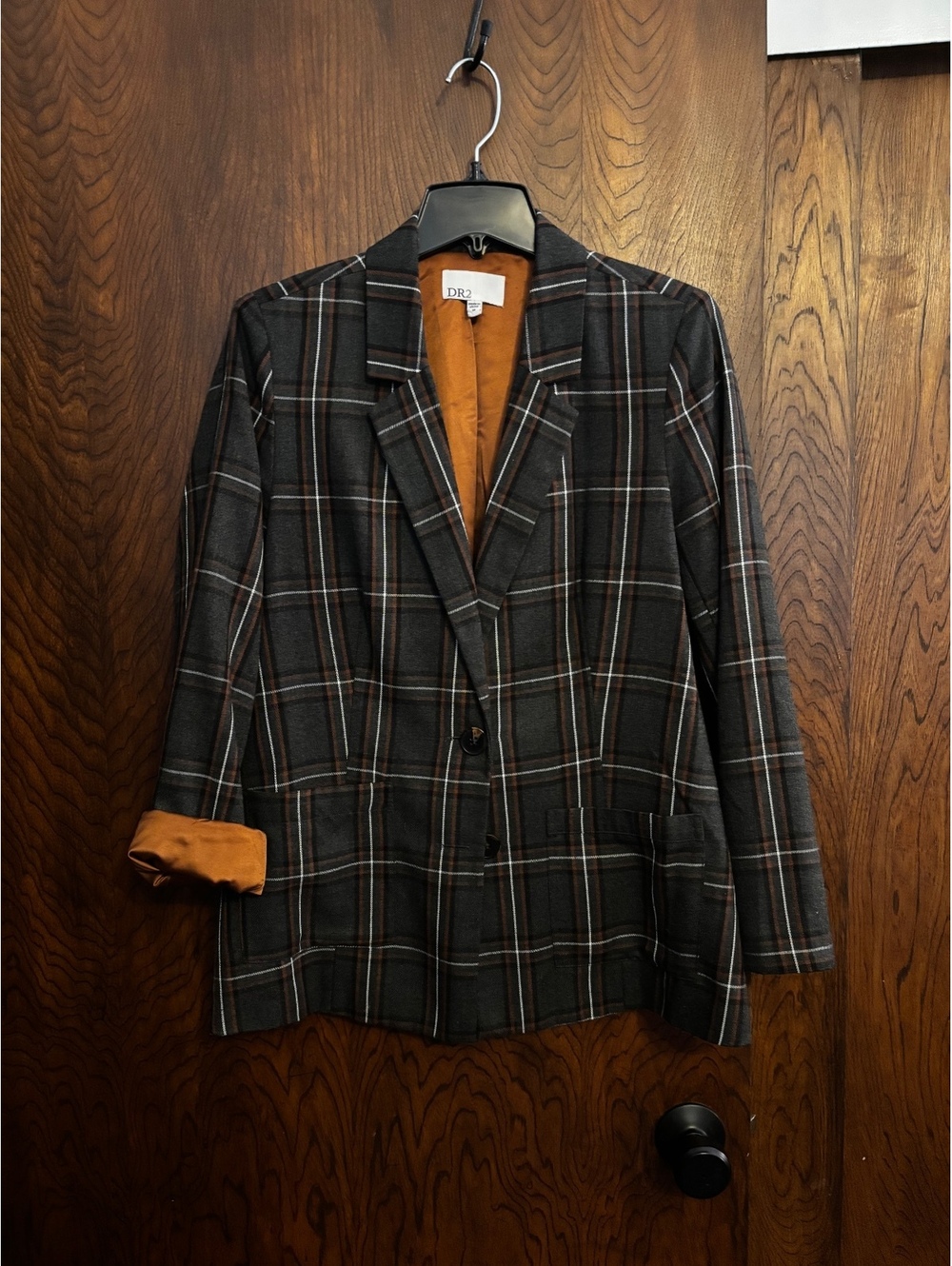 DR2 Women's Medium Plaid Blazer with Brown Lining
